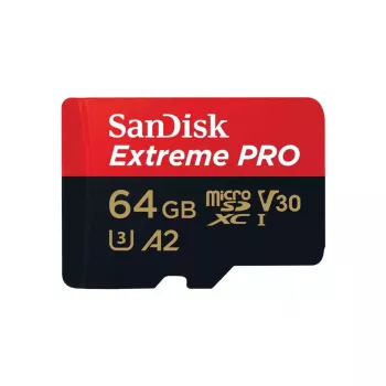 MicroSDXC Flash-Speicher SANDISK Extreme PRO 64GB UHS‑I U3 V30 A2, Lesen 200 MB/s, Schreiben 90–140 MB/s, inklusive SD-Adapter