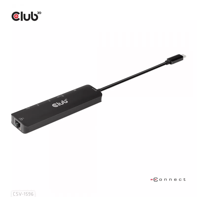 CLUB3D USB Gen1 Type-C, 6-in-1 Hub mit HDMI 8K30Hz, 2xUSB Type-A, RJ45 und 2xUSB Type-C, Daten- und PD-Ladung 100 Watt