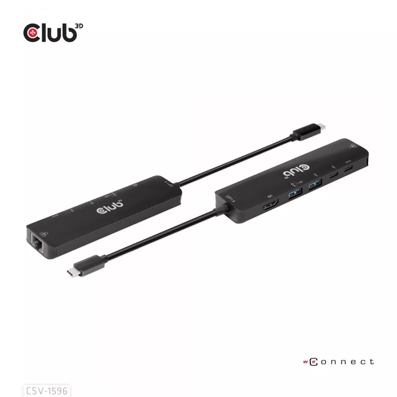CLUB3D USB Gen1 Type-C, 6-in-1 Hub mit HDMI 8K30Hz, 2xUSB Type-A, RJ45 und 2xUSB Type-C, Daten- und PD-Ladung 100 Watt