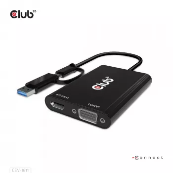 CLUB3D USB Gen1 Typ-C/-A zu Dual HDMI (4K/30Hz) / VGA (1080/60Hz)