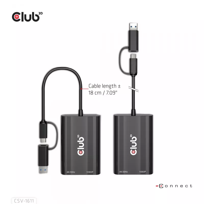 CLUB3D USB Gen1 Typ-C/-A zu Dual HDMI (4K/30Hz) / VGA (1080/60Hz)