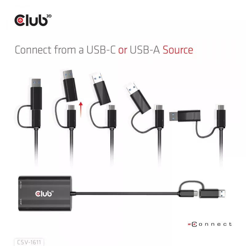 CLUB3D USB Gen1 Typ-C/-A zu Dual HDMI (4K/30Hz) / VGA (1080/60Hz)