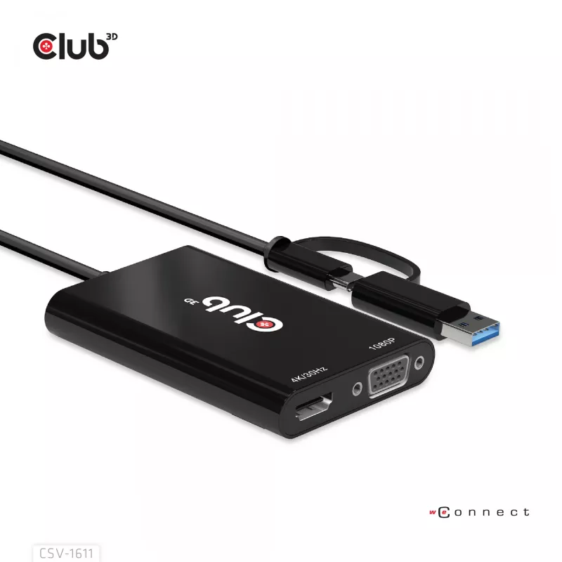 CLUB3D USB Gen1 Typ-C/-A zu Dual HDMI (4K/30Hz) / VGA (1080/60Hz)