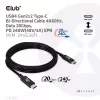 CLUB3D USB4 Gen2x2 Type-C bidirektionales Kabel 4K60Hz, Daten 20Gbps, PD 240W(48V/5A) EPR M/M 2m