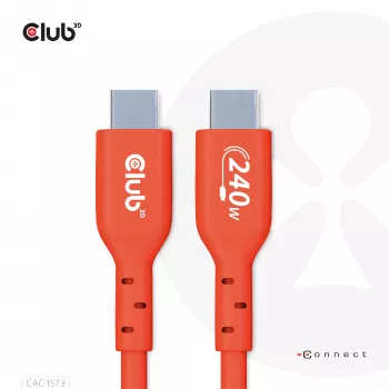 USB-C-zu-USB-C-Bidirektionales Kabel CLUB3D CAC-1573, USB4 Gen 2x2, 2 m, Rot, PD bis zu 240 W
