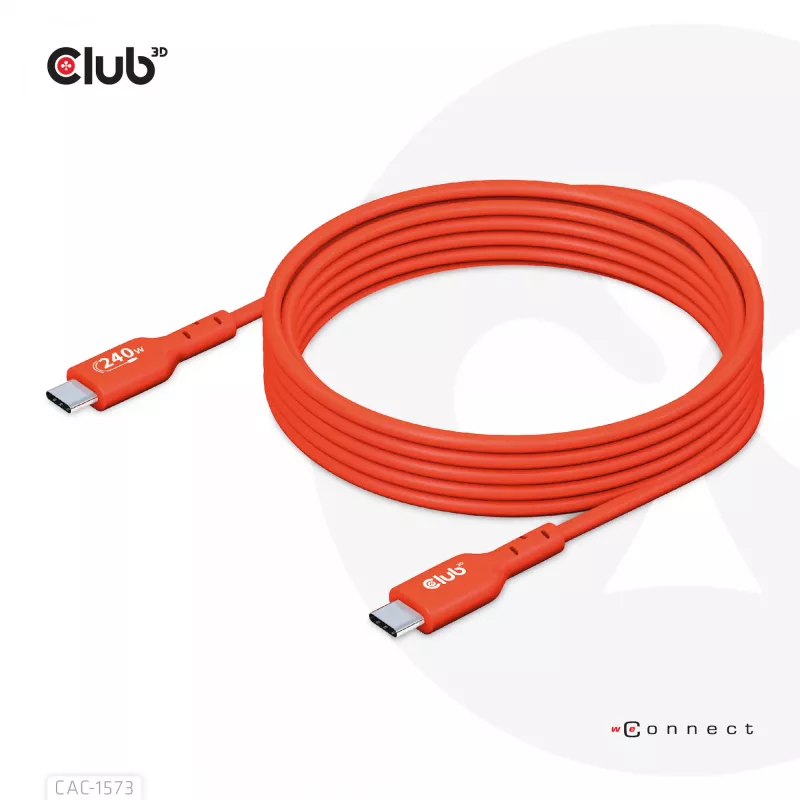 USB-C-zu-USB-C-Bidirektionales Kabel CLUB3D CAC-1573, USB4 Gen 2x2, 2 m, Rot, PD bis zu 240 W