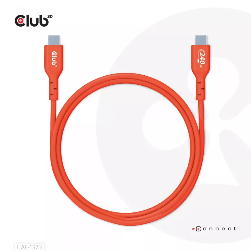 USB-C-zu-USB-C-Bidirektionales Kabel CLUB3D CAC-1573, USB4 Gen 2x2, 2 m, Rot, PD bis zu 240 W