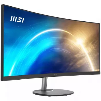 MSI Pro MP341CQ 34 Zoll Curved Monitor, 1500R, UWQHD (3440 x 1440), 21:9, 100Hz, VA, 4ms, HDMI, VGA, Integrierte Lautsprecher, Entspiegelt, Flimmerfrei, Weniger Blaulicht, TÜV-zertifiziert, VESA, Kensington, Schwarz