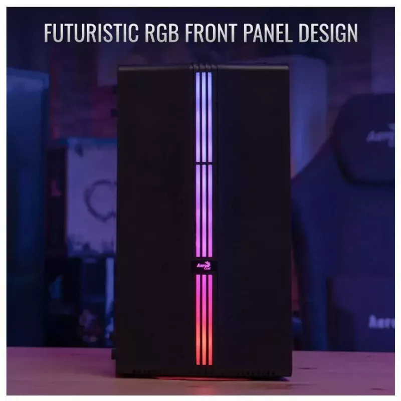 Aerocool Evo Mini RGB Micro-ATX-Mini-Tower-Gehäuse, Schwarz, mit Sichtfenster