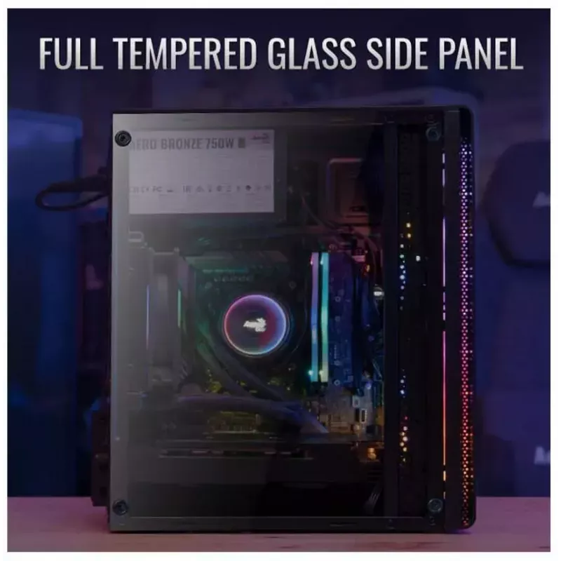Aerocool Evo Mini RGB Micro-ATX-Mini-Tower-Gehäuse, Schwarz, mit Sichtfenster