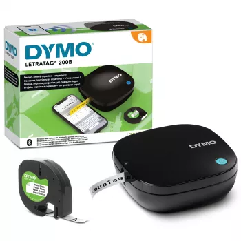 DYMO LetraTag 200B Bluetooth Etikettendrucker | Kompakter Etikettendrucker | Verbindet sich über drahtlose Bluetooth-Technologie mit iOS und Android | Enthält 1 weißes Papieretikettband | Schwarz