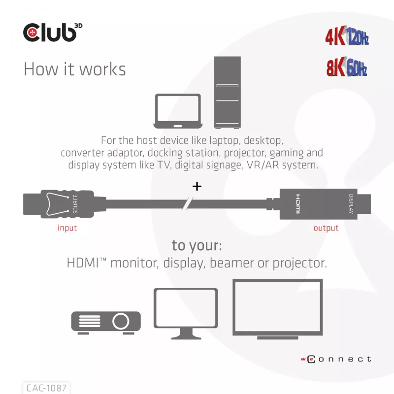 CLUB3D DisplayPort 1.4 auf HDMI 4K120Hz oder 8K60Hz HDR10 Kabel M/M 3m/9,84ft