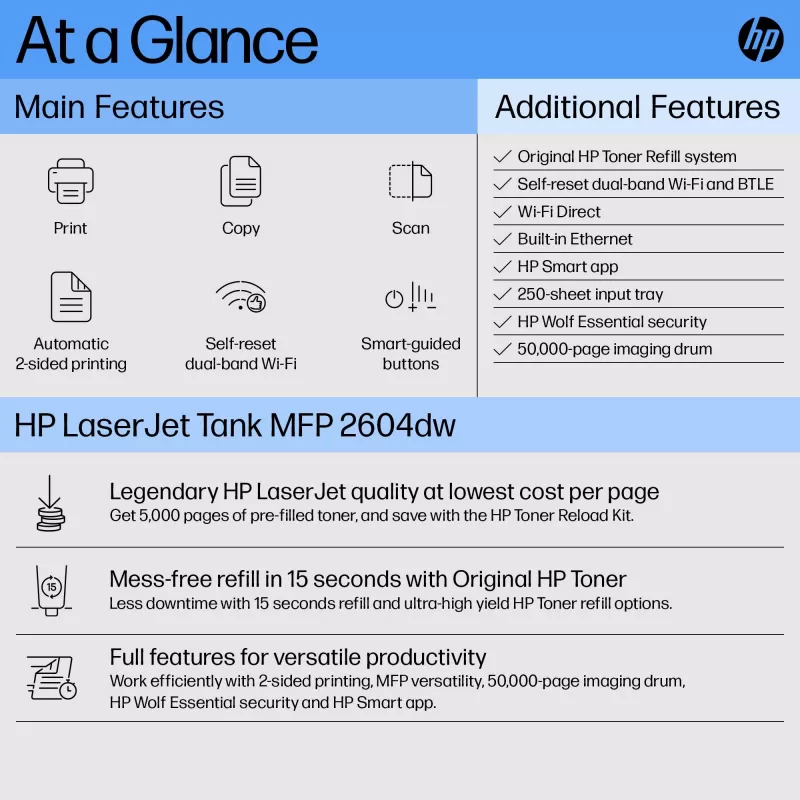 HP LaserJet Tank MFP 2604dw Drucker, Laser, Monodruck, 600 x 600 DPI, A4, Direktdruck, Grau