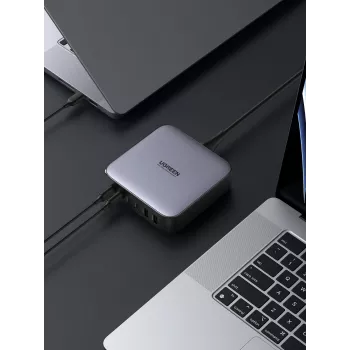 Ugreen 40914 Nexode 200W GaN Desktop-USB-C-USB-A-Ladegerät, für den Innenbereich, AC, 21 V, 5 A, 2 m, Schwarz, Grau