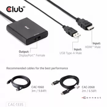CLUB3D HDMI + Micro USB zu DisplayPort™ 4K120Hz oder 8K30Hz M/F aktiver Adapter