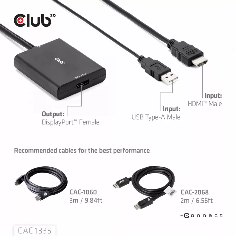 CLUB3D HDMI + Micro USB zu DisplayPort™ 4K120Hz oder 8K30Hz M/F aktiver Adapter