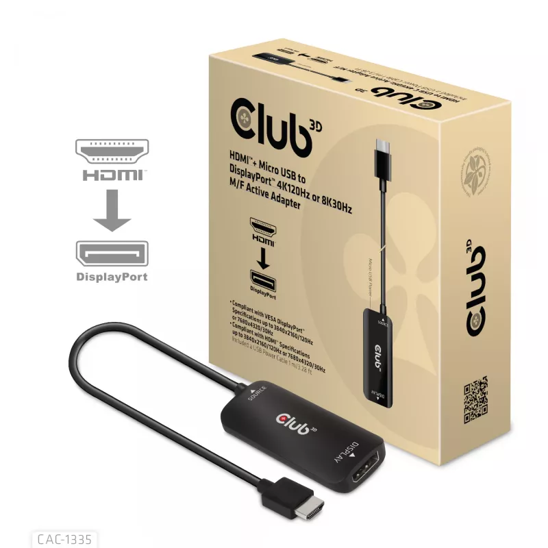 CLUB3D HDMI + Micro USB zu DisplayPort™ 4K120Hz oder 8K30Hz M/F aktiver Adapter