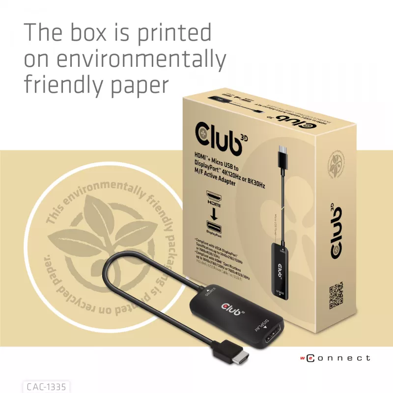 CLUB3D HDMI + Micro USB zu DisplayPort™ 4K120Hz oder 8K30Hz M/F aktiver Adapter