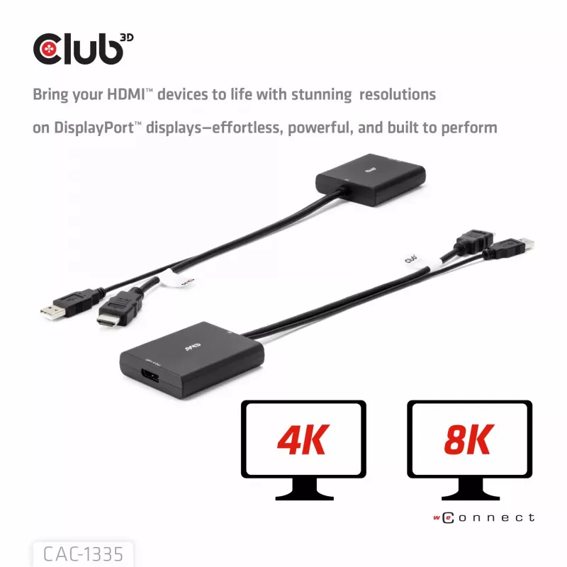 CLUB3D HDMI + Micro USB zu DisplayPort™ 4K120Hz oder 8K30Hz M/F aktiver Adapter