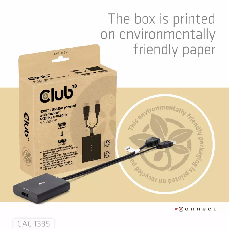 CLUB3D HDMI + Micro USB zu DisplayPort™ 4K120Hz oder 8K30Hz M/F aktiver Adapter