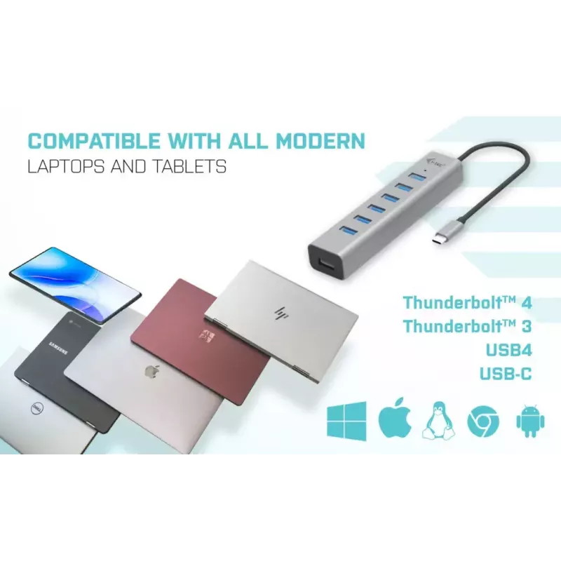 i-tec USB-C Lade-Metall-HUB 7 Port USB 3.2 Gen 1 Type-C Type-A