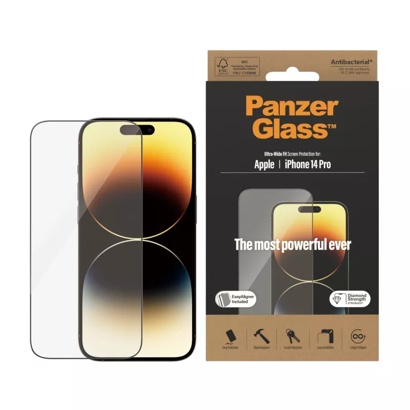 PanzerGlass Displayschutzfolie für Apple iPhone 14 Pro Ultra-Wide Fit EasyAligner Kratzfest Stoßfest
