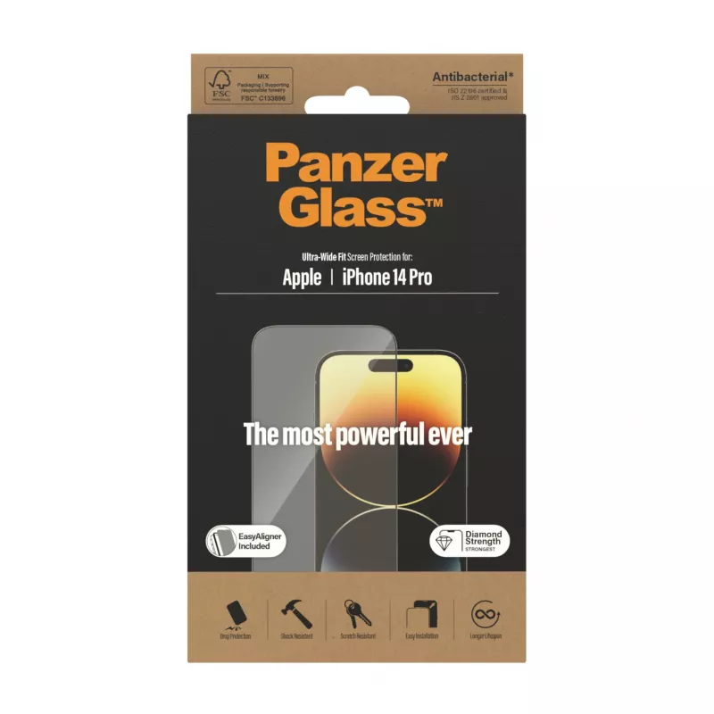 PanzerGlass Displayschutzfolie für Apple iPhone 14 Pro Ultra-Wide Fit EasyAligner Kratzfest Stoßfest