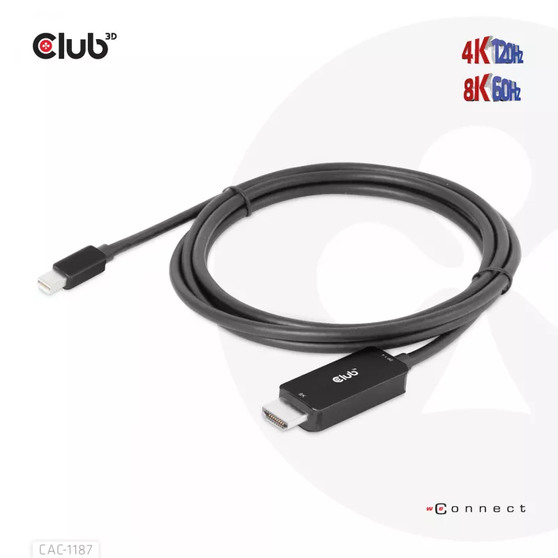 CLUB3D MiniDisplayPort 1.4 auf HDMI 4K120Hz oder 8K60Hz HDR10+ Kabel M/M 1,8m / 6ft