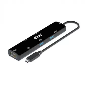 CLUB3D USB4™ Gen3x2 Type-C, 6-in-1-Hub mit HDMI™ 8K60Hz oder 4K120Hz, 2xUSB Type-A(10G), Ethernet RJ45(2.5G) und 2xUSB Type-C, 1x Data(10G) und 1xPD3.0 Laden 100 W