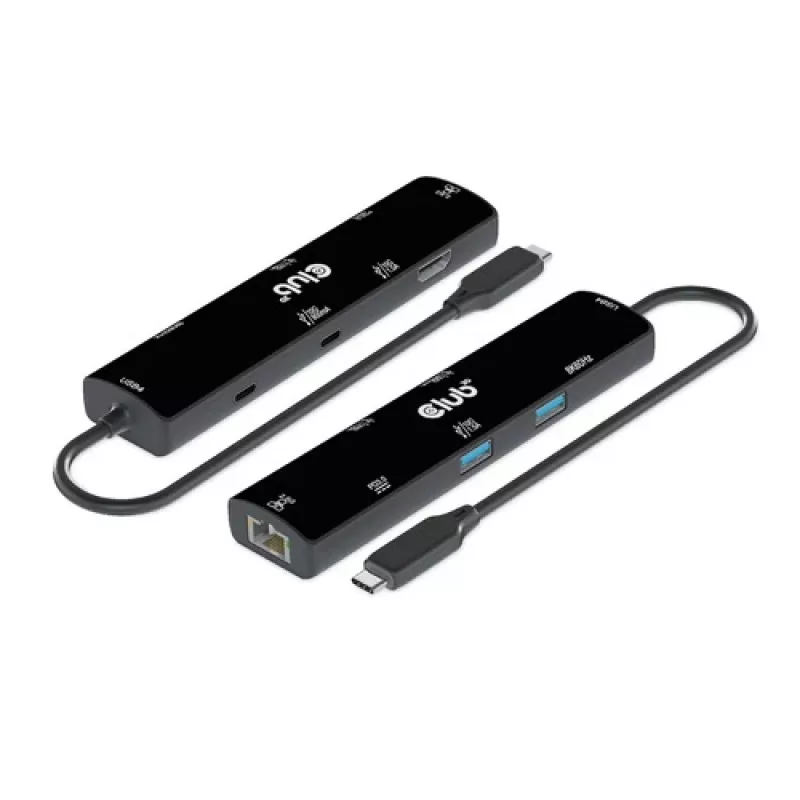 CLUB3D USB4™ Gen3x2 Type-C, 6-in-1-Hub mit HDMI™ 8K60Hz oder 4K120Hz, 2xUSB Type-A(10G), Ethernet RJ45(2.5G) und 2xUSB Type-C, 1x Data(10G) und 1xPD3.0 Laden 100 W