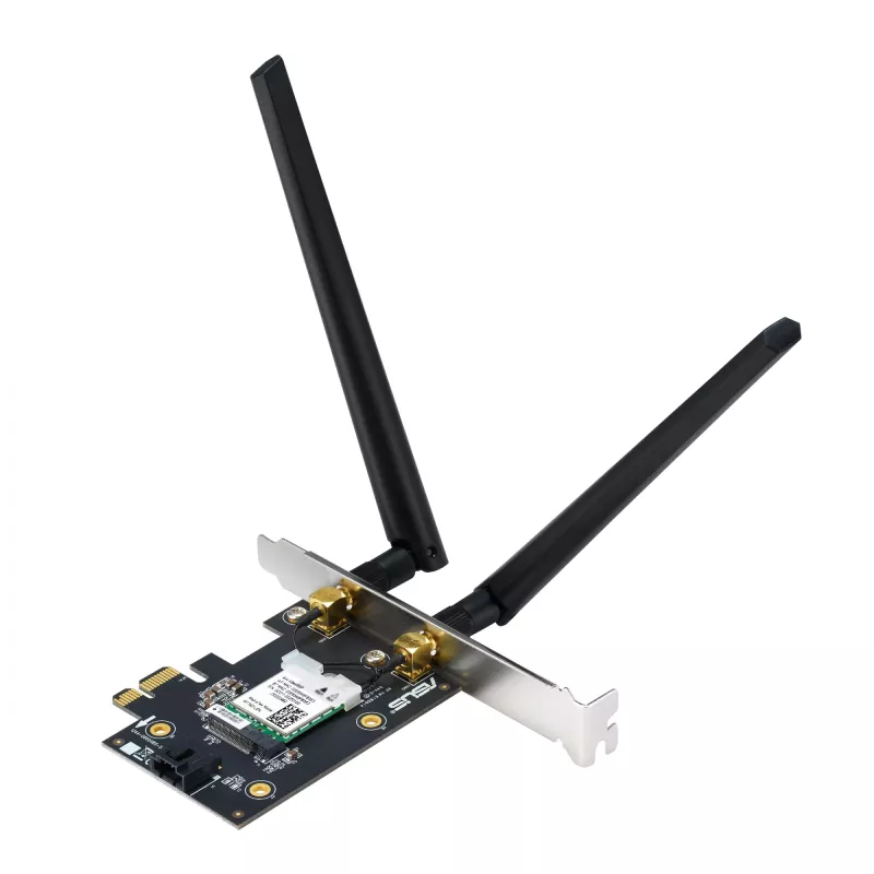 ASUS PCE-AXE5400 interne WLAN-Karte – PCIe, Wi‑Fi 6E Tri‑Band (2,4/5/6 GHz), 2402 Mbit/s, Bluetooth 5.2