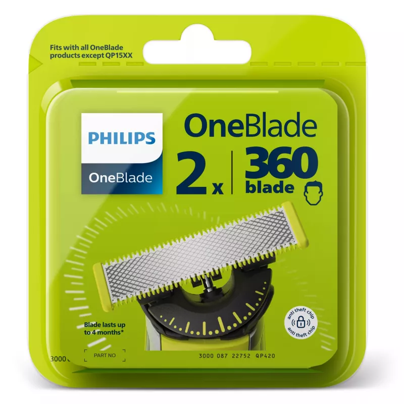 Scherkopf Philips Norelco OneBlade QP420/50, silber, 2 Ersatzköpfe, kompatibel mit Philips OneBlade