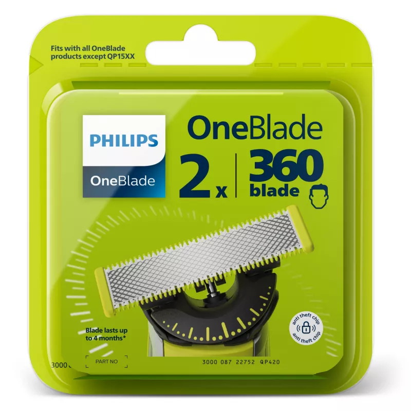 Scherkopf Philips Norelco OneBlade QP420/50, silber, 2 Ersatzköpfe, kompatibel mit Philips OneBlade
