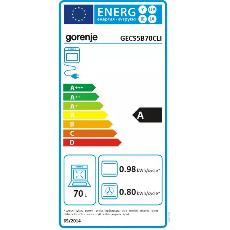Freistehender Herd Gorenje GECS5B70CLI, Elektro-Keramikkochfeld 4 Zonen, 70 L Backofen, Elfenbein, 500 mm Breite