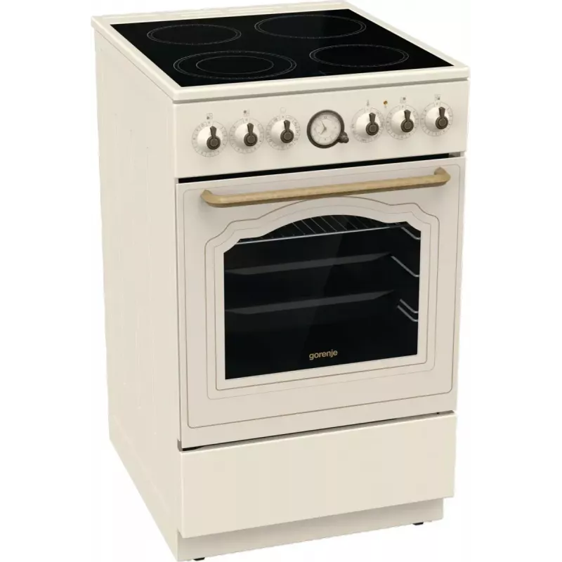 Freistehender Herd Gorenje GECS5B70CLI, Elektro-Keramikkochfeld 4 Zonen, 70 L Backofen, Elfenbein, 500 mm Breite