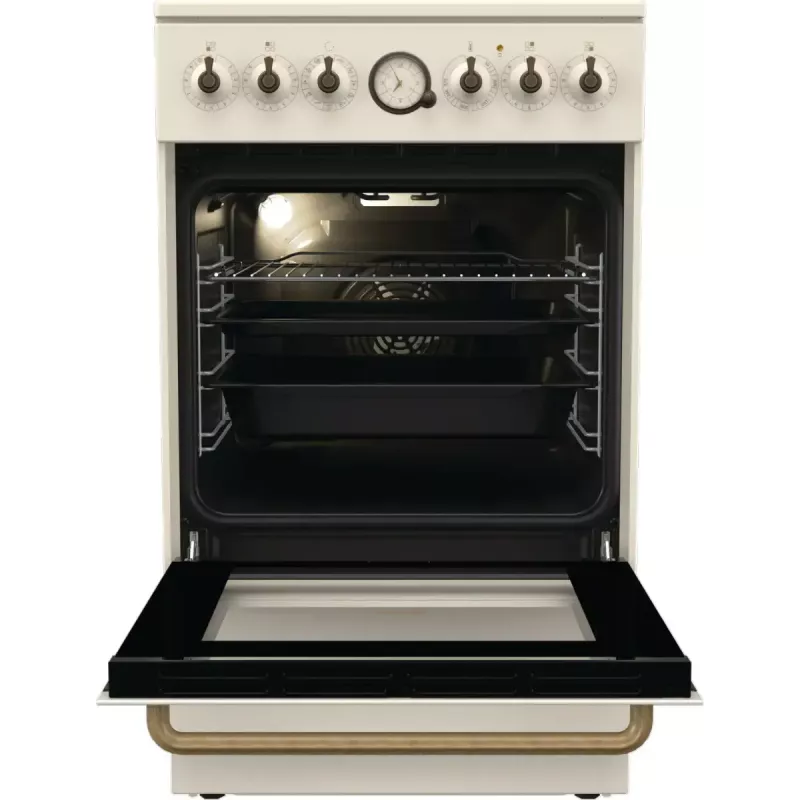 Freistehender Herd Gorenje GECS5B70CLI, Elektro-Keramikkochfeld 4 Zonen, 70 L Backofen, Elfenbein, 500 mm Breite
