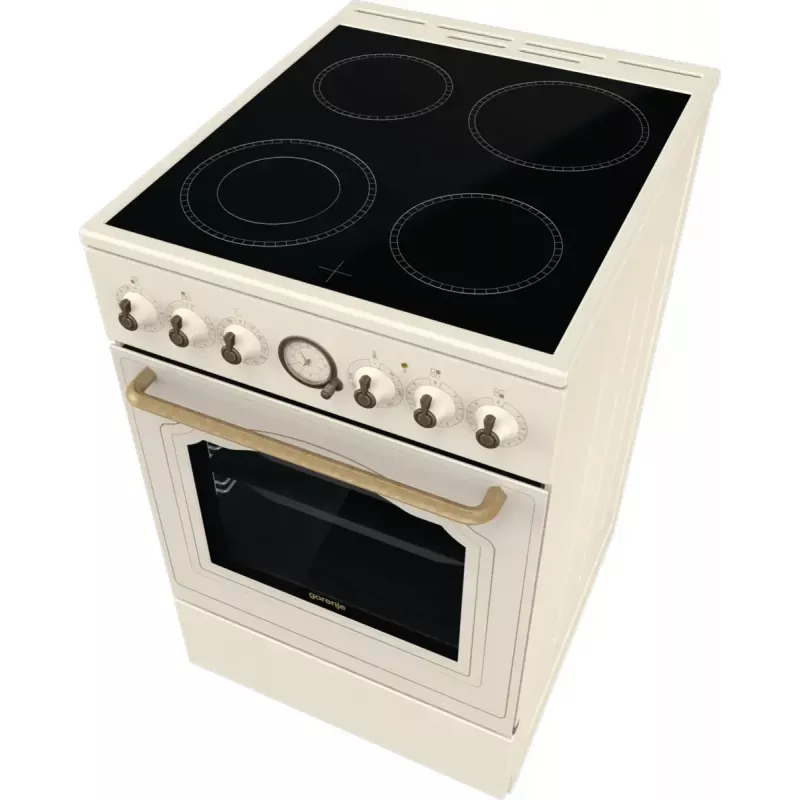 Freistehender Herd Gorenje GECS5B70CLI, Elektro-Keramikkochfeld 4 Zonen, 70 L Backofen, Elfenbein, 500 mm Breite