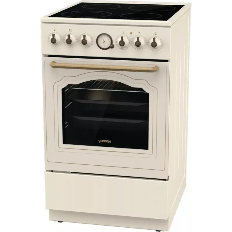 Freistehender Herd Gorenje GECS5B70CLI, Elektro-Keramikkochfeld 4 Zonen, 70 L Backofen, Elfenbein, 500 mm Breite