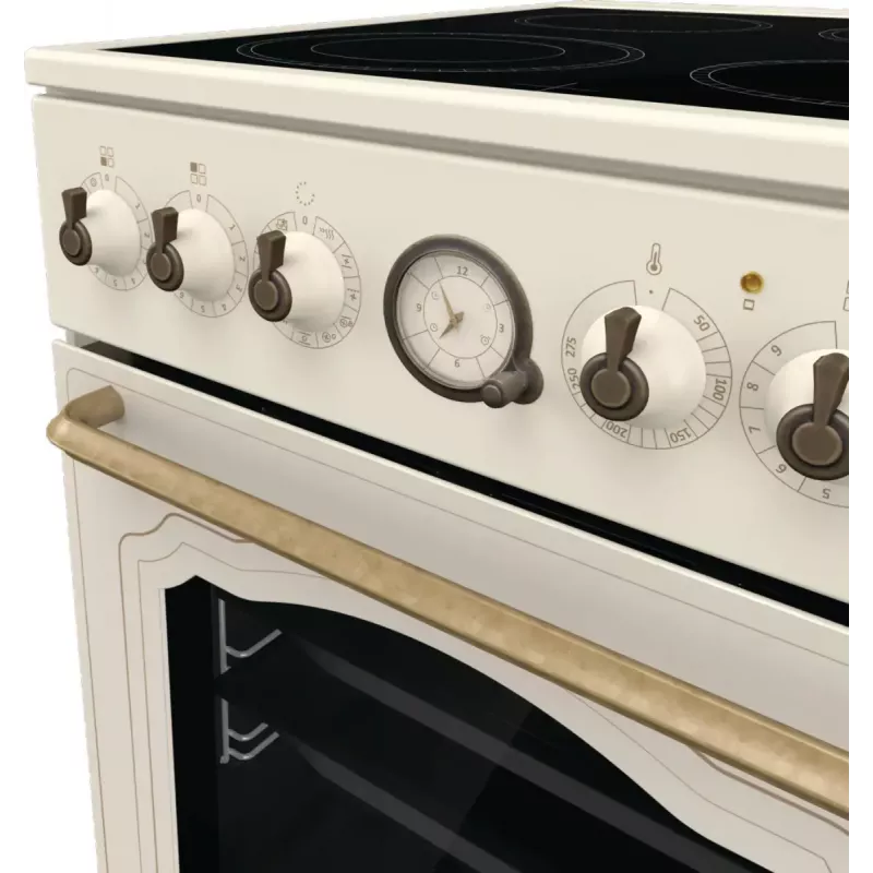 Freistehender Herd Gorenje GECS5B70CLI, Elektro-Keramikkochfeld 4 Zonen, 70 L Backofen, Elfenbein, 500 mm Breite