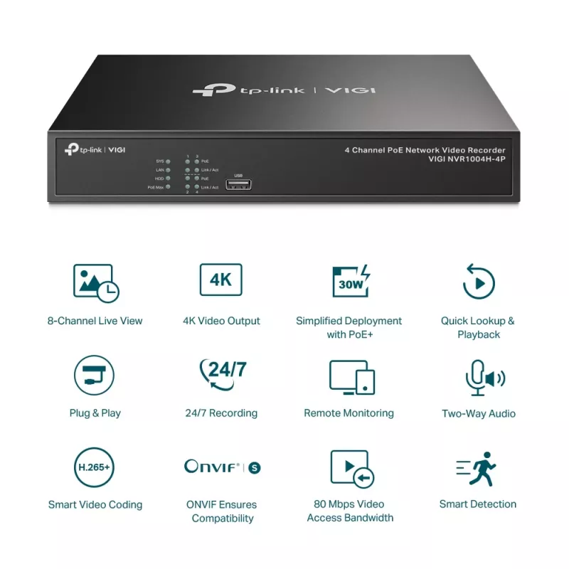 TP-Link VIGI 4-Kanal PoE+ Netzwerk-Videorekorder