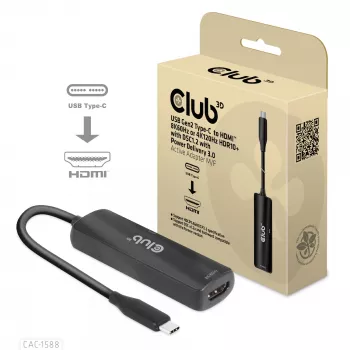 CLUB3D USB Gen2 Type-C auf HDMI™ 8K60Hz oder 4K120Hz HDR10+ mit DSC1.2 mit Power Delivery 3.0 Aktiver Adapter M/F