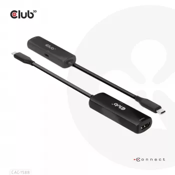 CLUB3D USB Gen2 Type-C auf HDMI™ 8K60Hz oder 4K120Hz HDR10+ mit DSC1.2 mit Power Delivery 3.0 Aktiver Adapter M/F