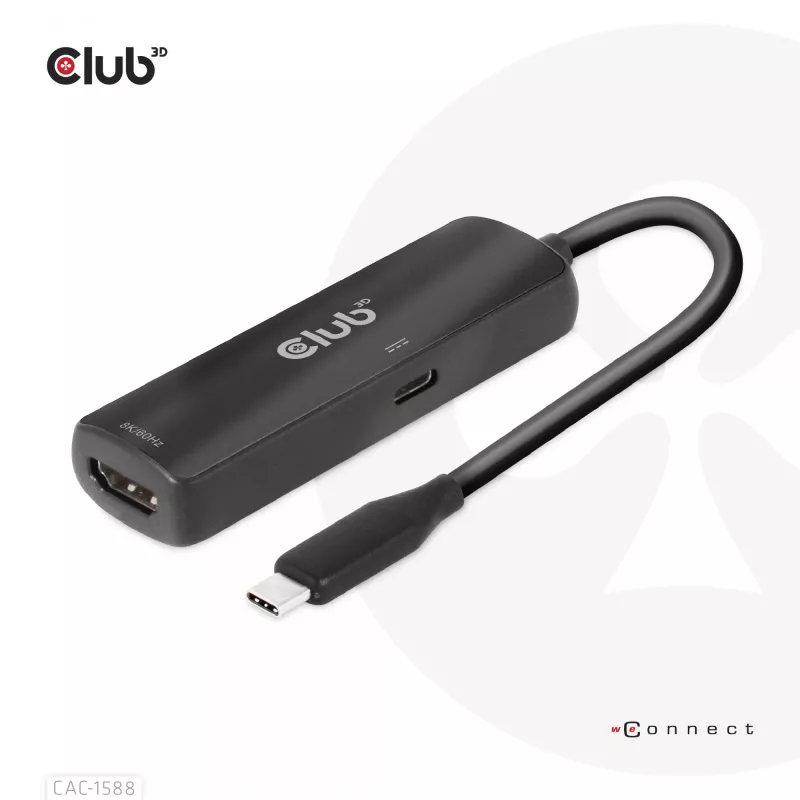 CLUB3D USB Gen2 Type-C auf HDMI™ 8K60Hz oder 4K120Hz HDR10+ mit DSC1.2 mit Power Delivery 3.0 Aktiver Adapter M/F