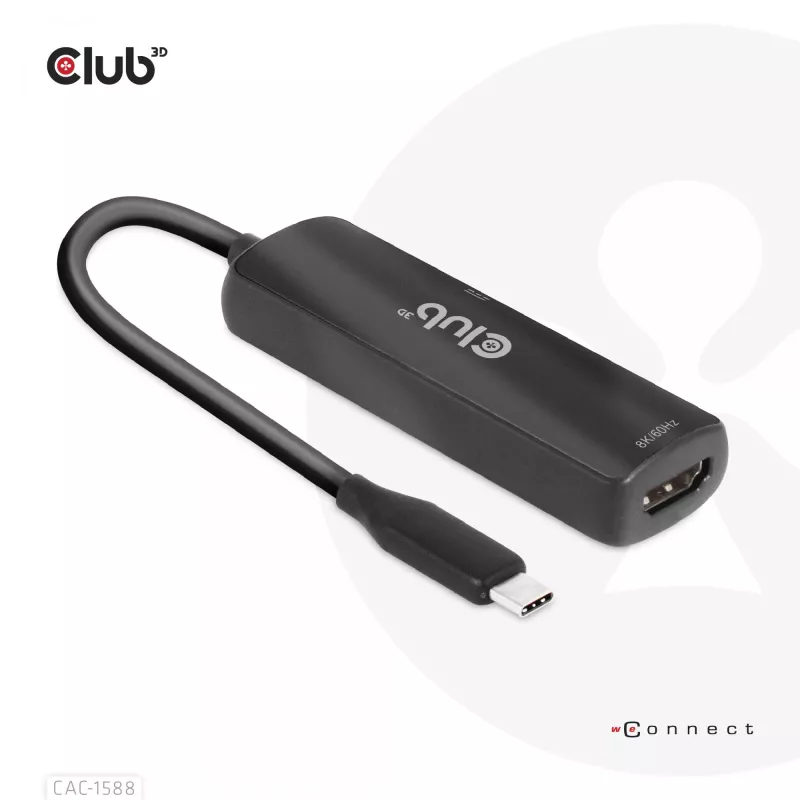 CLUB3D USB Gen2 Type-C auf HDMI™ 8K60Hz oder 4K120Hz HDR10+ mit DSC1.2 mit Power Delivery 3.0 Aktiver Adapter M/F