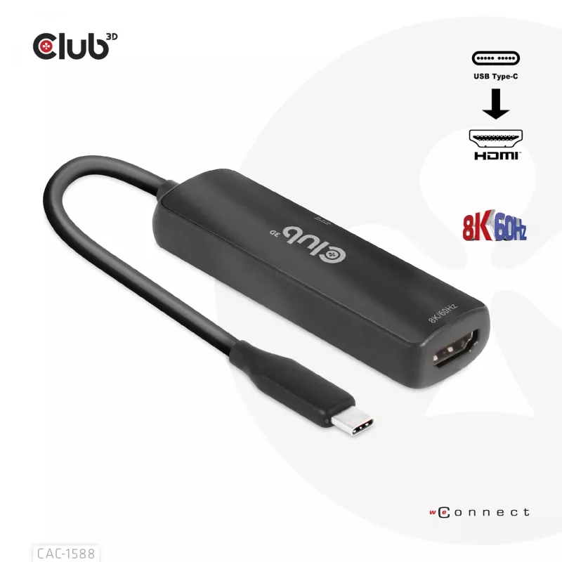 CLUB3D USB Gen2 Type-C auf HDMI™ 8K60Hz oder 4K120Hz HDR10+ mit DSC1.2 mit Power Delivery 3.0 Aktiver Adapter M/F