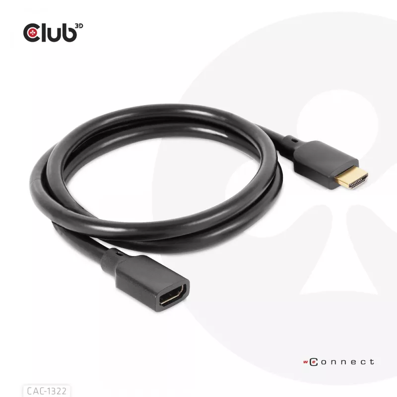 CLUB3D Ultra High Speed HDMI Verlängerungskabel 4K120Hz 8K60Hz 48Gbps M/F 1 m / 3,28 ft 30AWG