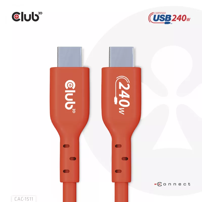 CLUB3D USB2 Type-C bidirektionales USB-IF-zertifiziertes Kabel für Daten 480Mb, PD 240W(48V/5A) EPR M/M 1m / 3.23 ft