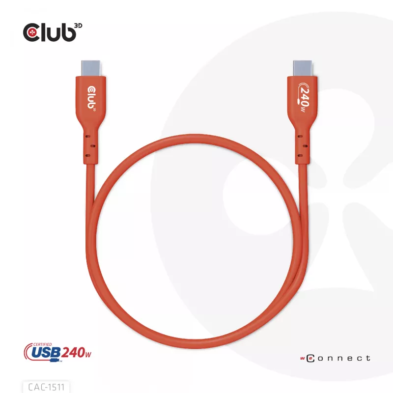CLUB3D USB2 Type-C bidirektionales USB-IF-zertifiziertes Kabel für Daten 480Mb, PD 240W(48V/5A) EPR M/M 1m / 3.23 ft