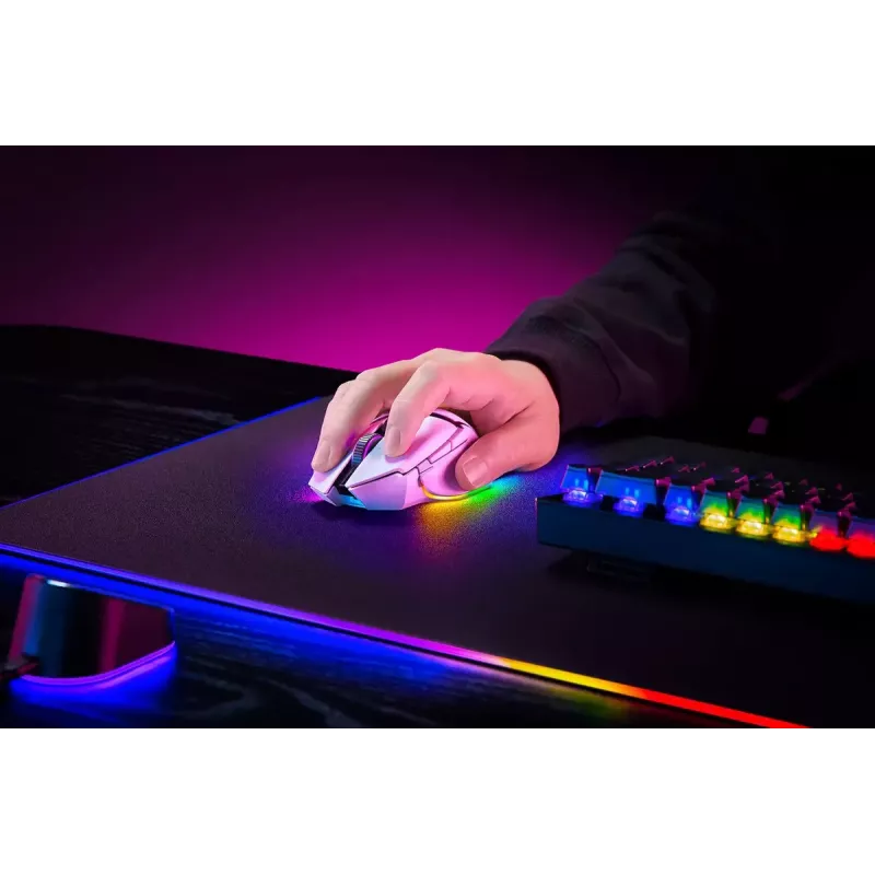 Gaming-Maus Razer Basilisk V3 Pro — rechtshändig, optisch 30.000 DPI, RF Wireless/Bluetooth/USB-C, weiß