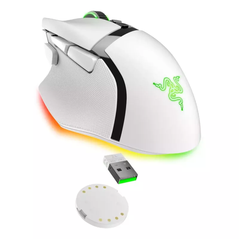 Gaming-Maus Razer Basilisk V3 Pro — rechtshändig, optisch 30.000 DPI, RF Wireless/Bluetooth/USB-C, weiß